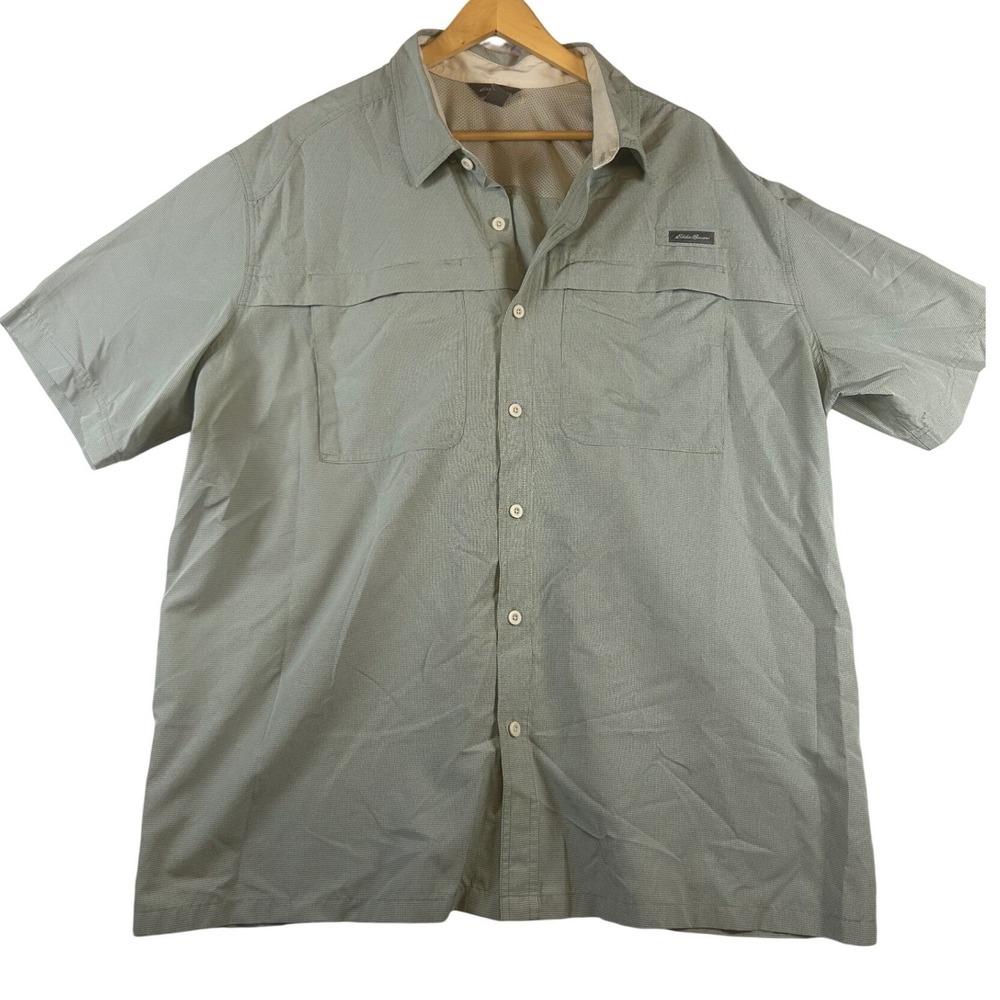 Eddie Bauer Mens 2XL Sage Green Micro Check Short Sleeve Ventilated FishingShirt